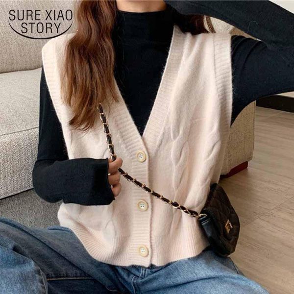 women's vests v-neck sleeveless knitted autumn winter vest sweater women fashion twist cardigan solid button sweaters pull femme 11687, Black;white
